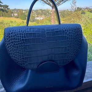 Polene Black Croc-Embossed Satchel